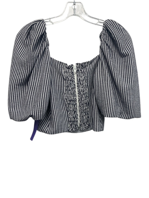 Koch Size S White & Navy Blue Polyester Vertical Stripes Half Puff Sleeve Top White & Navy Blue / S