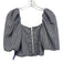 Koch Size S White & Navy Blue Polyester Vertical Stripes Half Puff Sleeve Top White & Navy Blue / S
