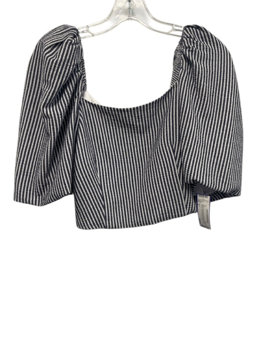 Koch Size S White & Navy Blue Polyester Vertical Stripes Half Puff Sleeve Top White & Navy Blue / S