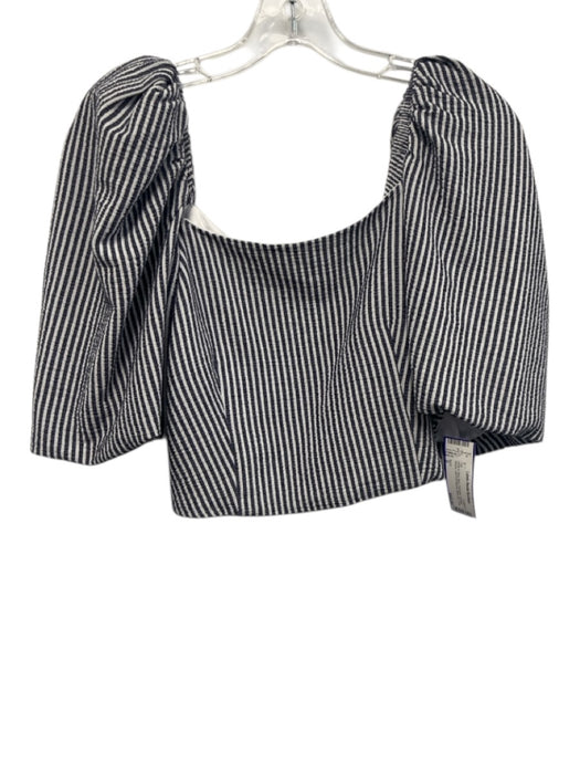 Koch Size S White & Navy Blue Polyester Vertical Stripes Half Puff Sleeve Top White & Navy Blue / S