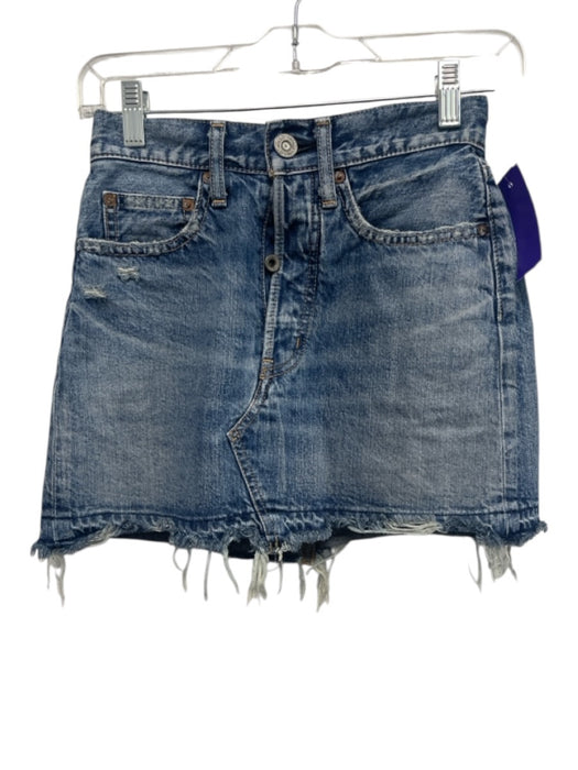 Moussy Vintage Size 23 Medium Wash Cotton Denim Button Fly Cut Off Mini Skirt Medium Wash / 23