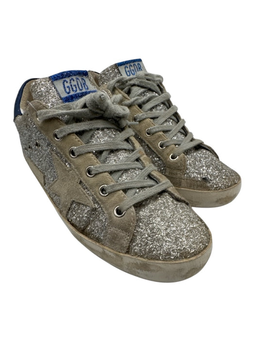 Golden Goose Shoe Size 39 Silver, Gray, Navy Blue Glitter & Leather Sneakers Silver, Gray, Navy Blue / 39