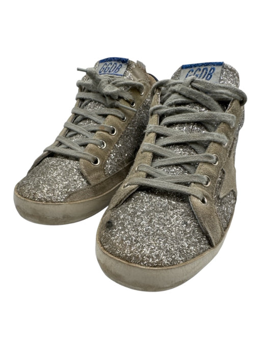 Golden Goose Shoe Size 39 Silver, Gray, Navy Blue Glitter & Leather Sneakers Silver, Gray, Navy Blue / 39