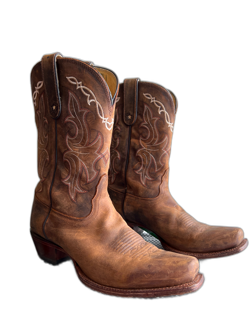 Tony Lama Shoe Size 9 1/2 Brown Leather Slip On Heel Embroidered Shoes Brown / 9 1/2