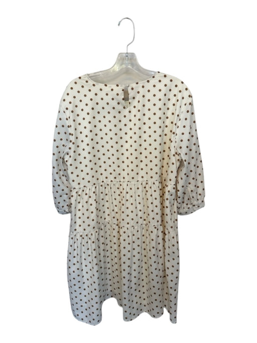 Joh. Size M Cream & Brown Polyester Long Sleeve Polka Dot Dress Cream & Brown / M