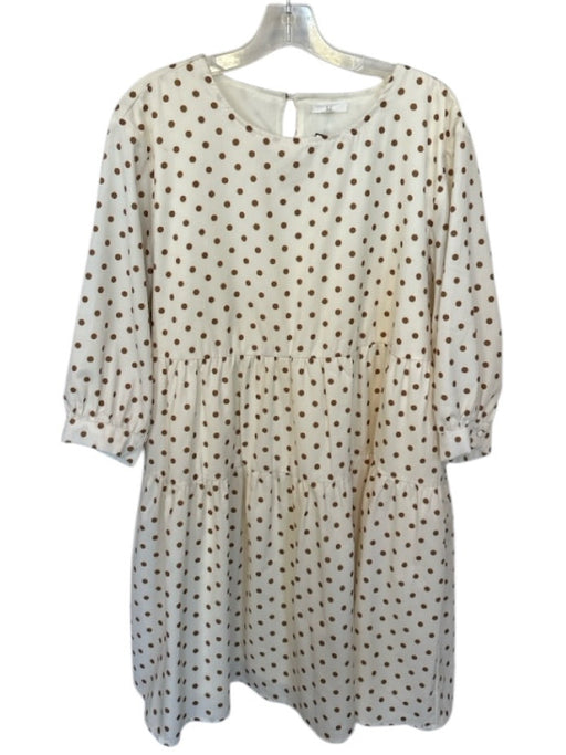 Joh. Size M Cream & Brown Polyester Long Sleeve Polka Dot Dress Cream & Brown / M