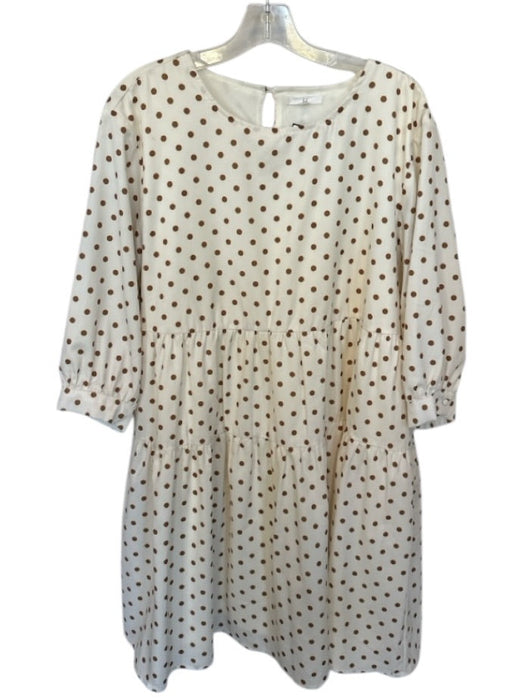 Joh. Size M Cream & Brown Polyester Long Sleeve Polka Dot Dress Cream & Brown / M