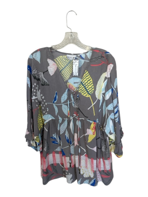 Foil Size 8 Gray & multi Long Sleeve Leaves Lace Up Top Gray & multi / 8