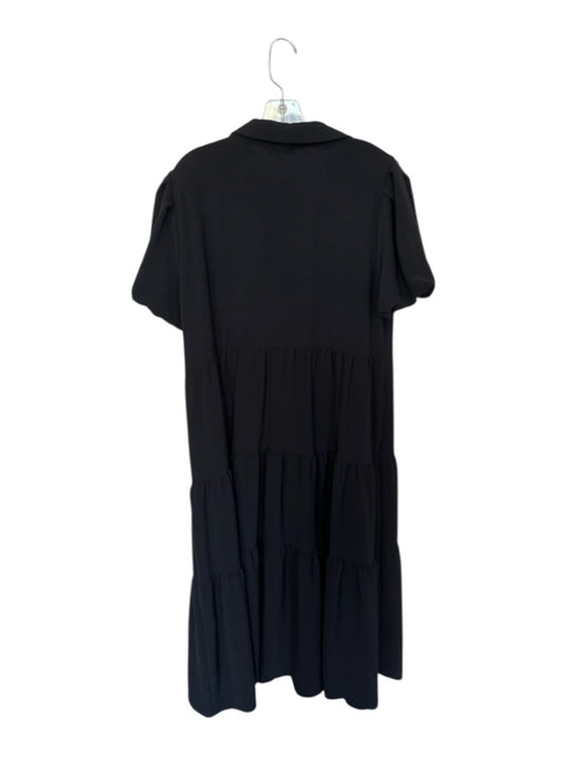 1. State Size L Black Polyester Short Balloon Sleeve Collar Button Down Dress Black / L