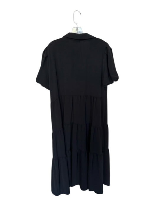 1. State Size L Black Polyester Short Balloon Sleeve Collar Button Down Dress Black / L