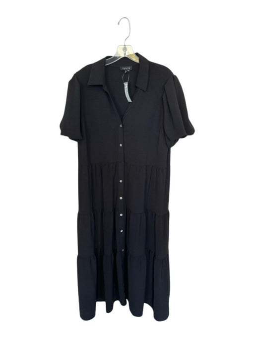 1. State Size L Black Polyester Short Balloon Sleeve Collar Button Down Dress Black / L