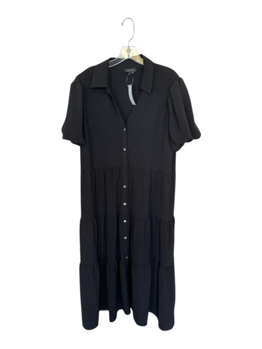 1. State Size L Black Polyester Short Balloon Sleeve Collar Button Down Dress Black / L