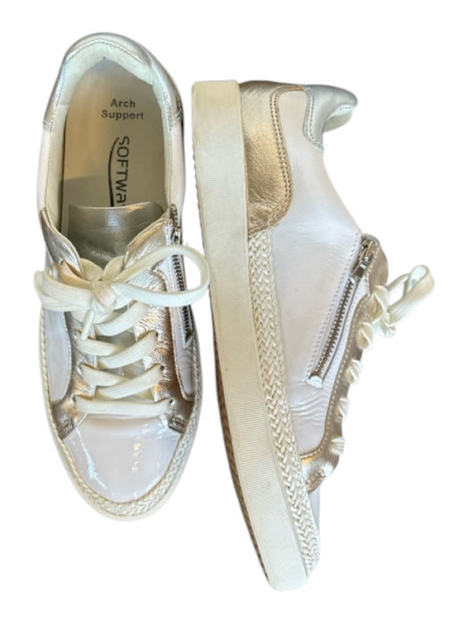 Soft Waves Shoe Size 39.5 White & Gold Patent Leather Metallic Lace Up Sneakers White & Gold / 39.5