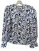 Sugarlips Size M Blue & Orange Cotton Long Balloon Sleeve Botanical V Neck Top Blue & Orange / M