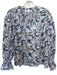 Sugarlips Size M Blue & Orange Cotton Long Balloon Sleeve Botanical V Neck Top Blue & Orange / M