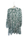Rachel Zoe Size L White & Teal Long Balloon Sleeve Ikat Drop Waist Buttons Dress White & Teal / L