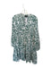 Rachel Zoe Size L White & Teal Long Balloon Sleeve Ikat Drop Waist Buttons Dress White & Teal / L