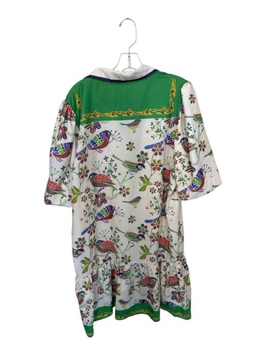 Annick Size L Cream & Green Polyester 3/4 Balloon Sleeve Birds Collar Dress Cream & Green / L