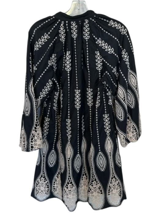 Ciebon Size M Black & Ivory Cotton Long Balloon Sleeve Embroidered Dress Black & Ivory / M