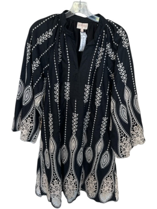 Ciebon Size M Black & Ivory Cotton Long Balloon Sleeve Embroidered Dress Black & Ivory / M