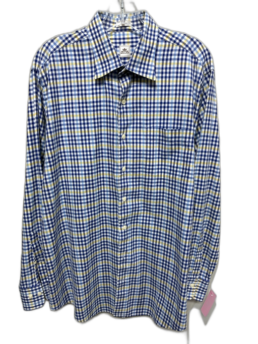 Peter Millar Size L Blue & Yellow Cotton Plaid Oxford Men's Long Sleeve Shirt Blue & Yellow / L
