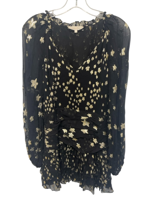 Loveshackfancy Size 2 Black & Gold Silk V Neck Clip Dots Metallic Tie Belt Dress Black & Gold / 2