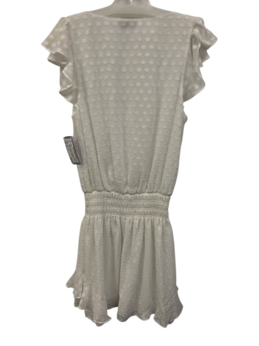 Ramy Brook Size S White Polyester Swiss Dots V Neck Ruffle Cap Sleeve Dress White / S