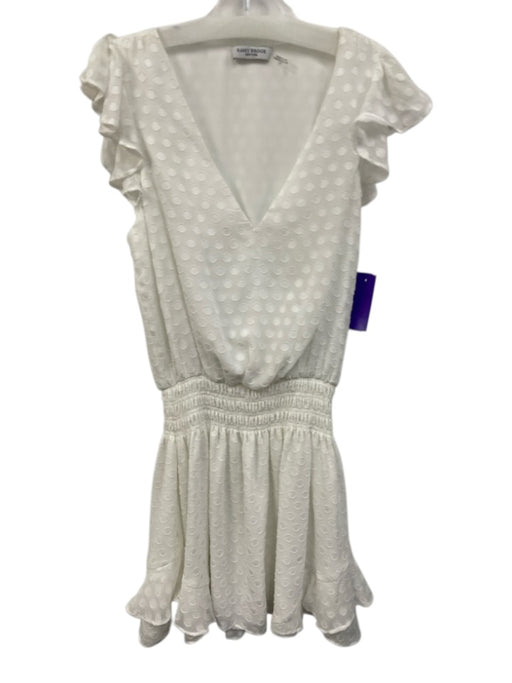 Ramy Brook Size S White Polyester Swiss Dots V Neck Ruffle Cap Sleeve Dress White / S