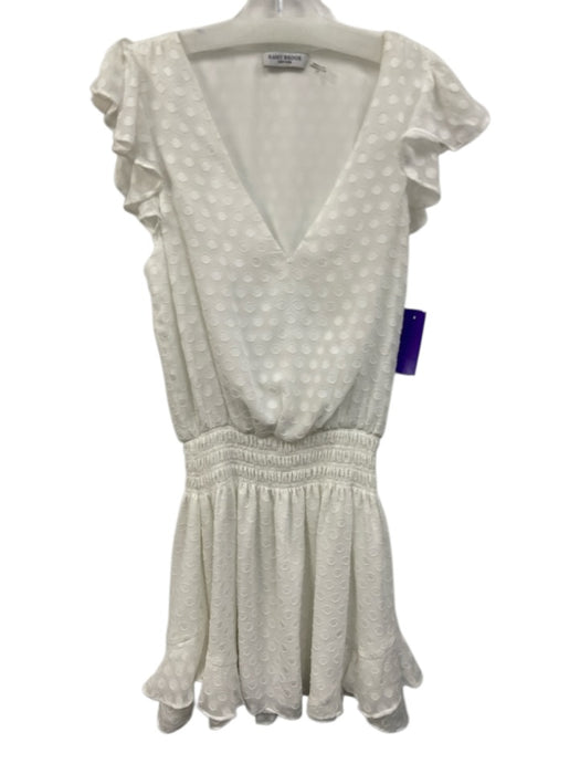 Ramy Brook Size S White Polyester Swiss Dots V Neck Ruffle Cap Sleeve Dress White / S