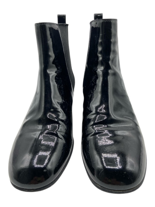 Chanel Shoe Size 38 Black Patent Leather Round Square Toe Chelsea Booties Black / 38