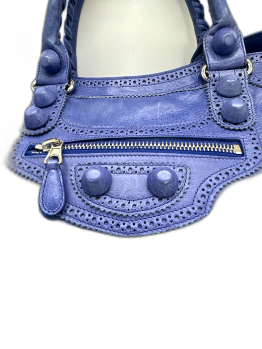 Balenciaga Periwinkle Blue Leather Stud Detail Silver Hardware Satchel Bag Periwinkle Blue / Medium