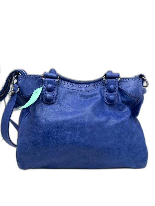 Balenciaga Periwinkle Blue Leather Stud Detail Silver Hardware Satchel Bag Periwinkle Blue / Medium
