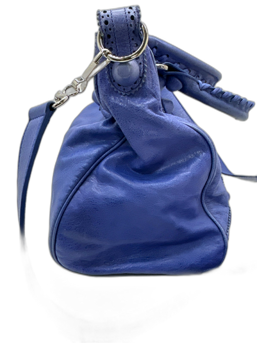 Balenciaga Periwinkle Blue Leather Stud Detail Silver Hardware Satchel Bag Periwinkle Blue / Medium
