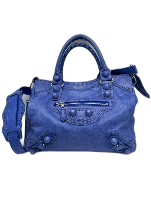 Balenciaga Periwinkle Blue Leather Stud Detail Silver Hardware Satchel Bag Periwinkle Blue / Medium