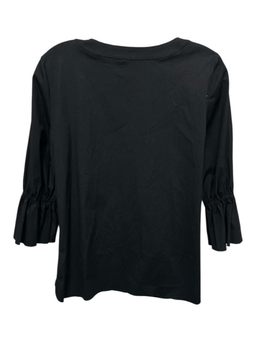 Carolina Herrera Size 4 Black Cotton Long Sleeve 1/2 Button V Neck Top Black / 4