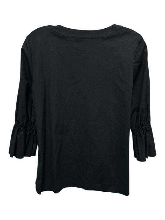 Carolina Herrera Size 4 Black Cotton Long Sleeve 1/2 Button V Neck Top Black / 4