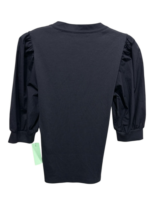 Veronica Beard Size S Black Cotton 1/2 Sleeve Buttons Ribbed Top Black / S