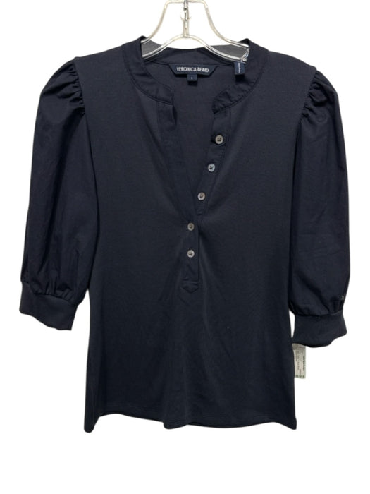 Veronica Beard Size S Black Cotton 1/2 Sleeve Buttons Ribbed Top Black / S