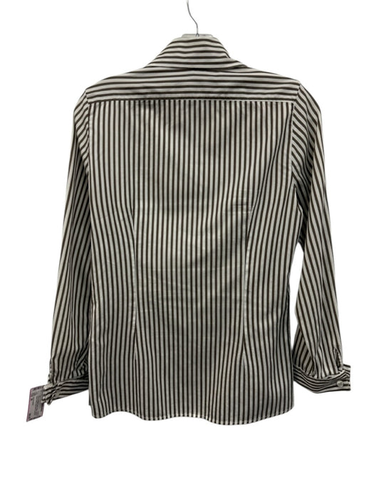 Anne Fontaine Size 38 Brown & White Cotton Stripe Collared Button Down Top Brown & White / 38
