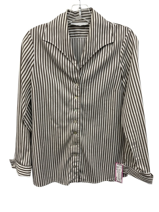 Anne Fontaine Size 38 Brown & White Cotton Stripe Collared Button Down Top Brown & White / 38