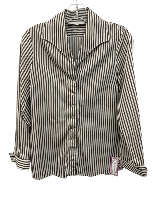 Anne Fontaine Size 38 Brown & White Cotton Stripe Collared Button Down Top Brown & White / 38
