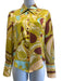 Emilio Pucci Size 8 Green, Aqua, Brown Silk Blend Abstract Button Down Top Green, Aqua, Brown / 8