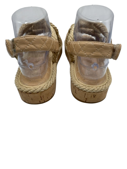 Chanel Shoe Size 38 Beige Leather Cork Rope Logo Flats Sandals Beige / 38