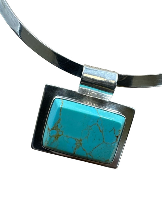 Taxco Silver & Turquoise 925 Sterling Silver Square Mexican Turquoise Necklace Silver & Turquoise