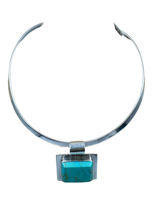 Taxco Silver & Turquoise 925 Sterling Silver Square Mexican Turquoise Necklace Silver & Turquoise