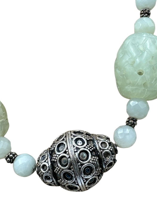 No Brand Light Green & Silver 925 Sterling Silver Carved Ornate Stone Necklace Light Green & Silver