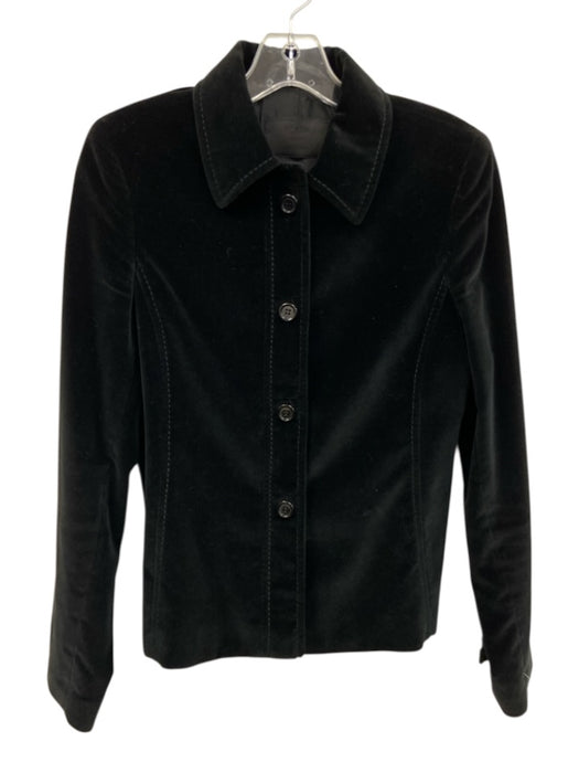 Prada Size 42 Black Cotton & Silk Blend Velvet Stitch Detail Button Front Jacket Black / 42