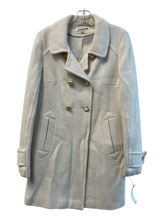 Grane Size M Cream Wool Blend Button Down Collar Button Accent Coat Cream / M