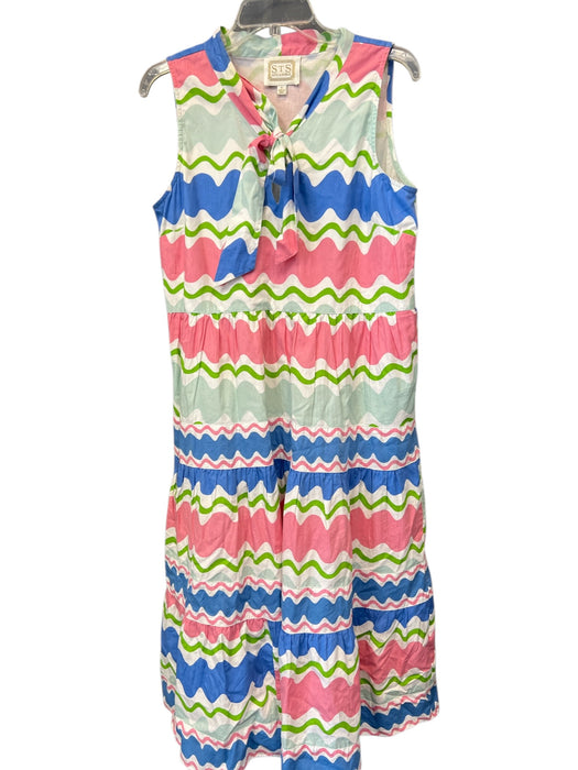 Sail To Sable Size Medium White, Blue, Pink Cotton Lined waves Sleeveless Dress White, Blue, Pink / Medium