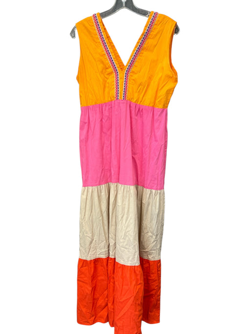 Vilagallo Size 42 Orange, Pink & Multi Cotton Tiered Color Block Dress Orange, Pink & Multi / 42